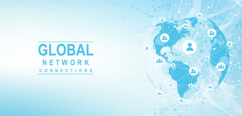 Leinwandbilder - Global network connection concept. Big data visualization. Social network communication in the global computer networks. Internet technology. Business. Science. Vector illustration