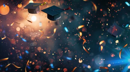 Background for congratulating graduates. Graduation background with empty space for copy or paste. Template for greeting card, banner, invitation, label, etc