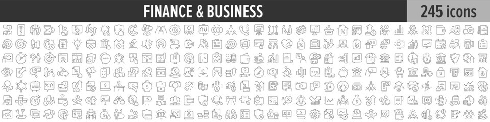 Wall Mural - Finance and Business linear icon collection. Big set of 245 Finance and Business icons. Thin line icons collection. Vector illustration