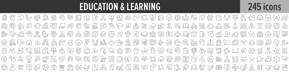Aufkleber - Education and Learning linear icon collection. Big set of 245 Education and Learning icons. Thin line icons collection. Vector illustration
