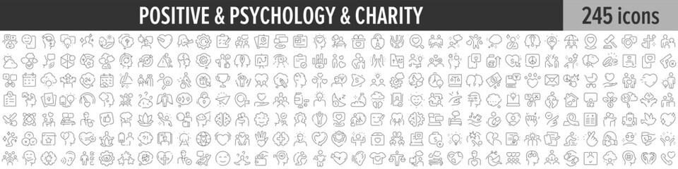 Aufkleber - Positive, Psychology and Charity linear icon collection. Big set of 245 Positive, Psychology and Charity icons. Thin line icons collection. Vector illustration