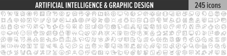 Aufkleber - Artificial Intelligence and Graphic Design linear icon collection. Big set of 245 Artificial Intelligence and Graphic Design icons. Thin line icons collection. Vector illustration