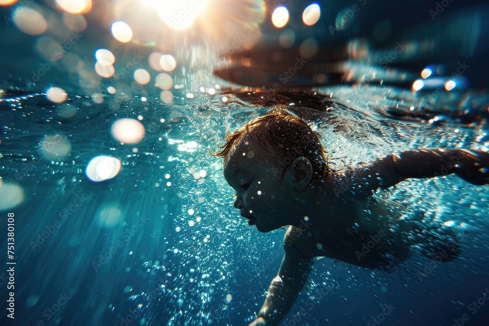 Undersea Wonder: Delve into the Tranquil Depths as a Baby Explores the