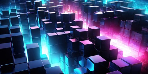 Poster - Neon Cubes Background