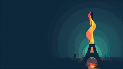 Elegance in Simplicity: Minimalist Eiffel Tower Logo Illustration, Neutral Background, Infused with Olympic Games Essence