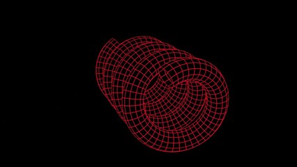 Wall Mural - 3d render of a neon red spiral wireframe shape. Abstract grid tunnel in space. Retro futuristic. Animation 30fps 4k loop