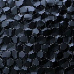 Wall Mural - A black background filled with numerous hexagonal shapes in varying sizes, creating an abstract geometric pattern