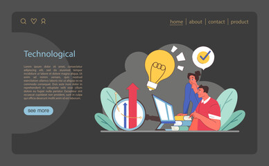 Poster - Technological segment of PEST analysis. Team evaluating innovation impact on business growth.