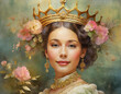 Portrait of a beautiful woman with flowers, wearing a crown