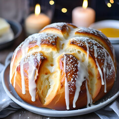 close up on challah dish for hanukkah