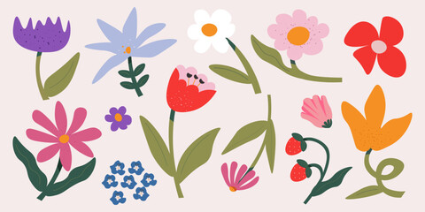 Wall Mural - Flower market set, spring flowers, summer flowers