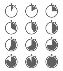 Wall Mural - Timers graphic icons set. Stopwatches symbols collection. Chronograph design templates isolated on white background. Vector illustration