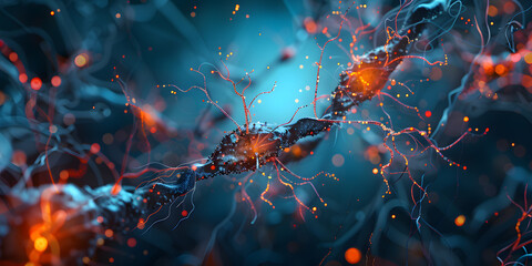 Wall Mural - Brain Neurons High-Resolution 3D Illustration. Network of Neurons in the Human Brain