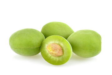 Wall Mural - Green plum fruit isolated on white background