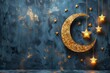 Gold Crescent and Stars Wall Art for Ramadan Decor, High-quality stock photo for home decor, interior design, and Islamic culture-themed projects