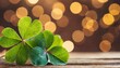 new year background banner with copy space lucky clover leaves with magical bokeh lights against beautiful brown background clover shamrock good luck