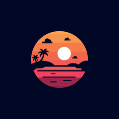Sticker - Sunset logo. Colored vector illustration