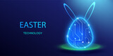 Fototapeta Panele - Easter egg circuit technology design. Neon future ai holiday concept. Connect cyber light data science vector.	
