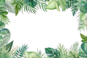Poster - Watercolor green tropical leaves frame isolated on white background. Hand drawn illustration for your design