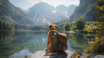 Outdoor Adventures: An image of pets exploring the great outdoors, whether it's hiking in the mountains, swimming in a lake, or enjoying a day at the beach, celebrating the spirit of adventure.