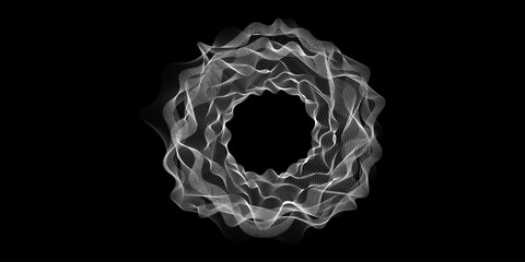 Poster - Abstract circle lines spirograph tunnel or flower spiral logo on black background. Vector illustration in concept technology, science, music, modern. Vector EPS 10