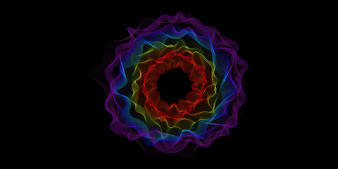 Poster - Abstract circle lines spirograph tunnel or flower spiral logo on black background. Vector illustration in concept technology, science, music, modern. Vector EPS 10