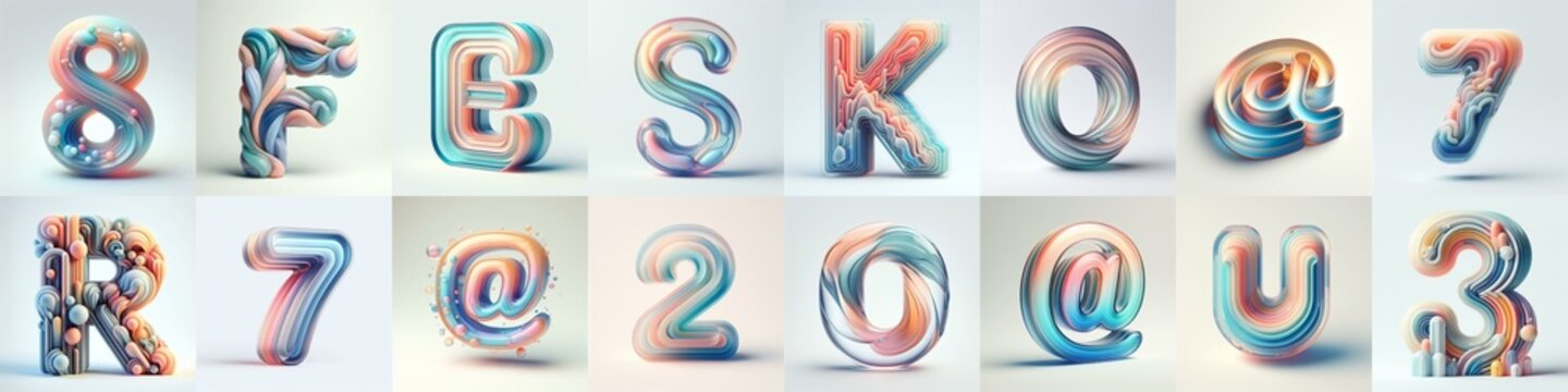 pastel colors blend glass 3D Lettering Typeface. AI generated illustration