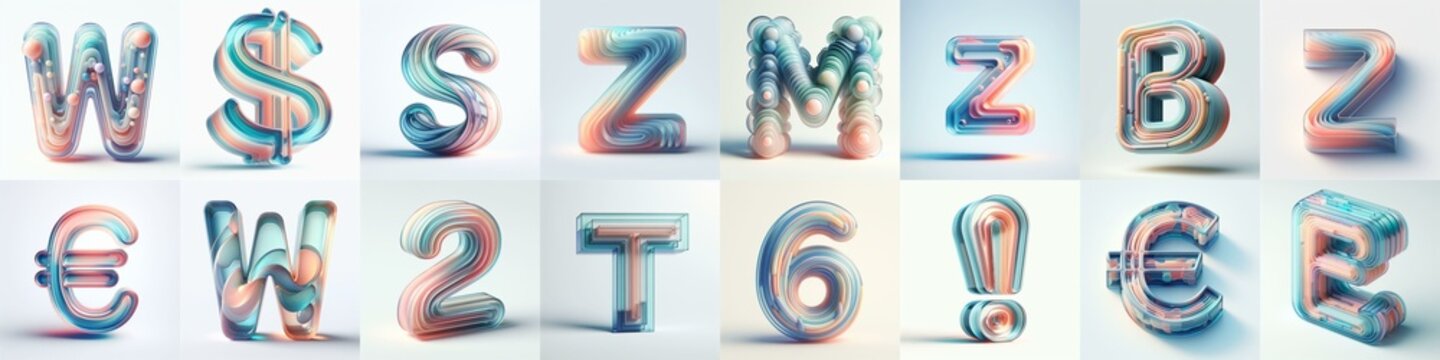 pastel colors blend glass 3D Lettering Typeface. AI generated illustration