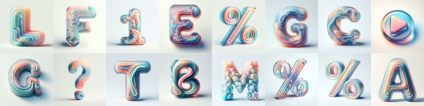 pastel colors blend glass 3D Lettering Typeface. AI generated illustration