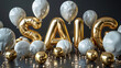 © NorLife - SALG banner with white and gold floating balloons.