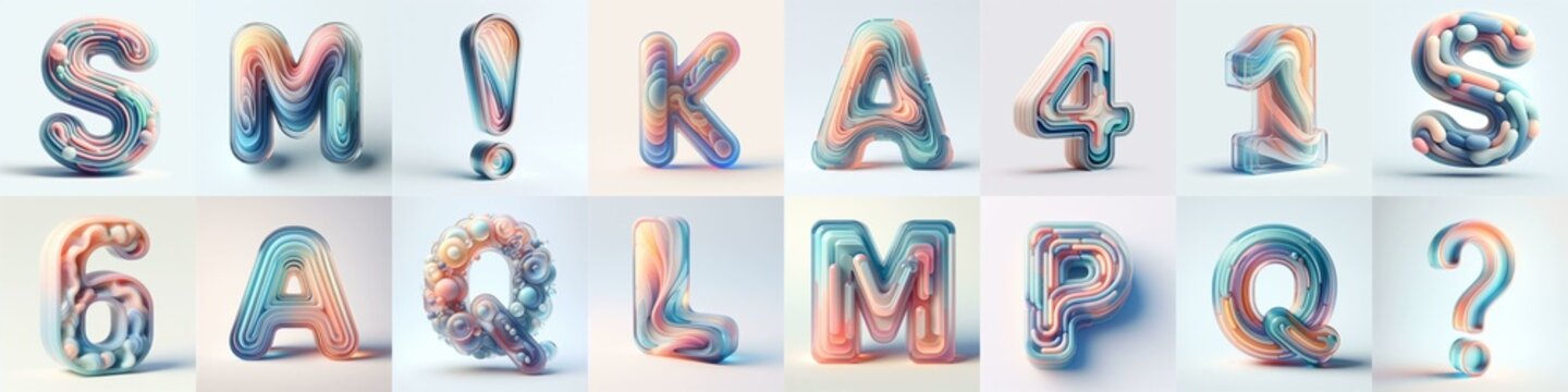 pastel colors blend glass 3D Lettering Typeface. AI generated illustration
