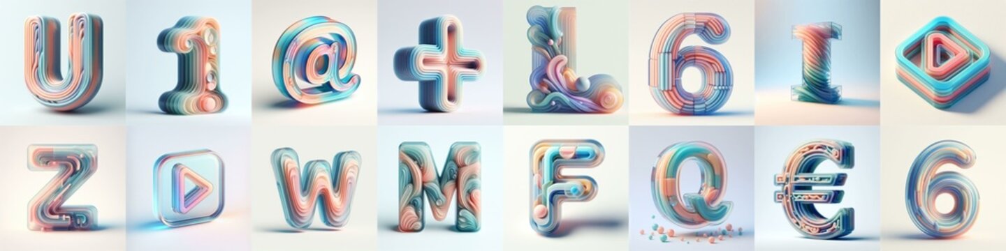 pastel colors blend glass 3D Lettering Typeface. AI generated illustration