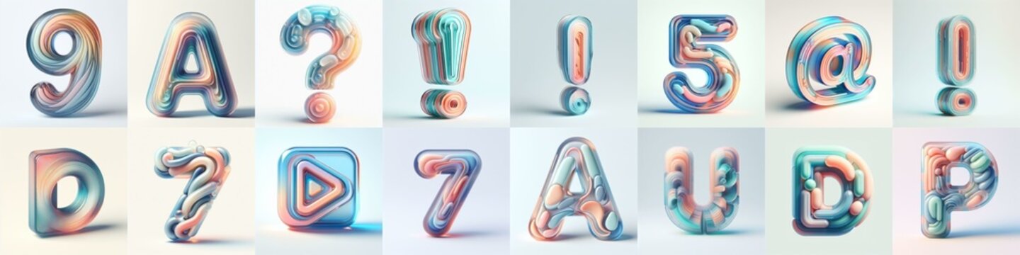 pastel colors blend glass 3D Lettering Typeface. AI generated illustration