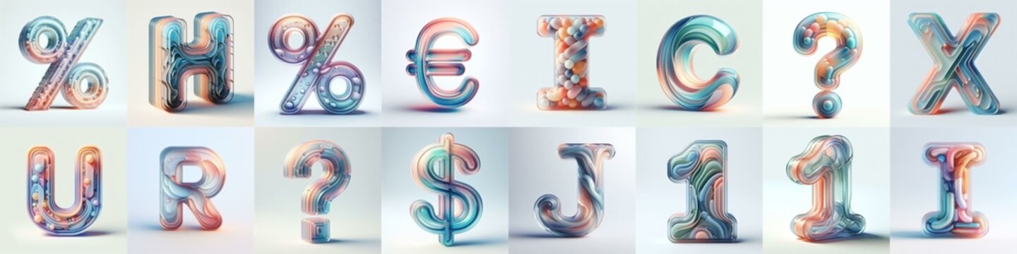 pastel colors blend glass 3D Lettering Typeface. AI generated illustration
