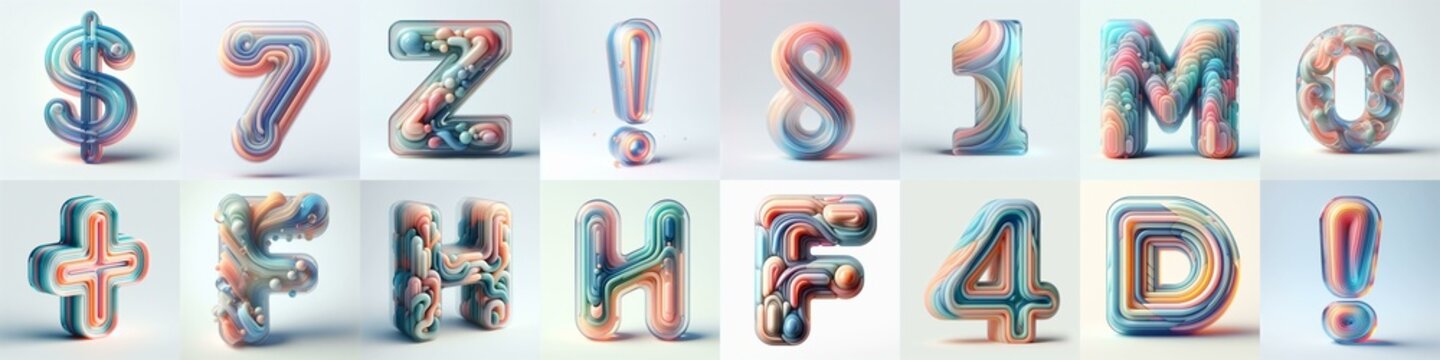 pastel colors blend glass 3D Lettering Typeface. AI generated illustration