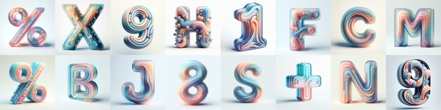 pastel colors blend glass 3D Lettering Typeface. AI generated illustration