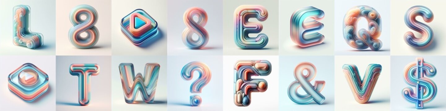 pastel colors blend glass 3D Lettering Typeface. AI generated illustration