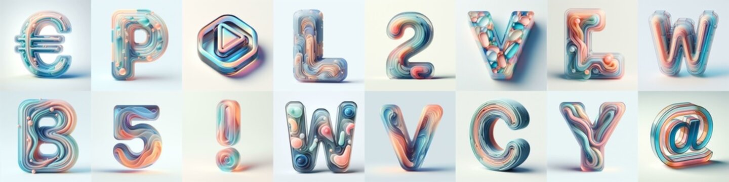 pastel colors blend glass 3D Lettering Typeface. AI generated illustration