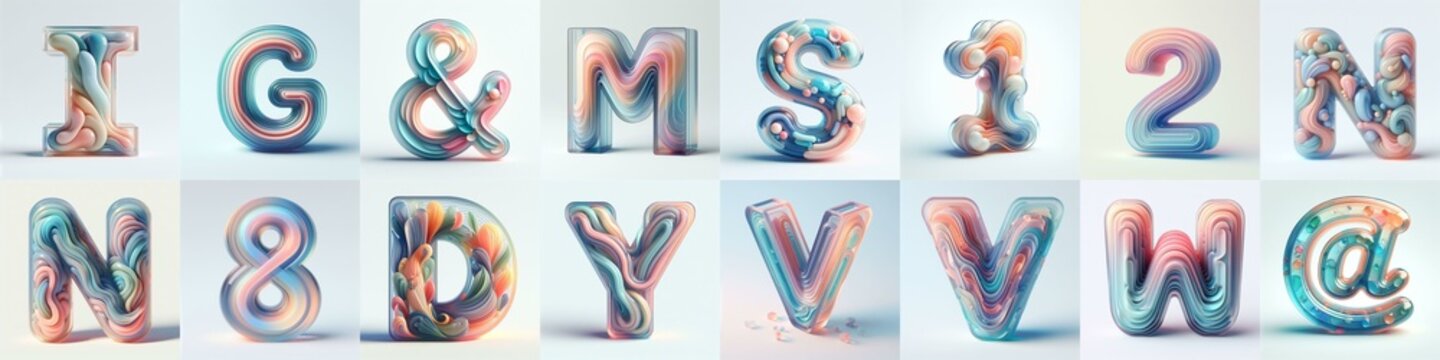 pastel colors blend glass 3D Lettering Typeface. AI generated illustration