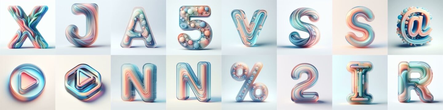 pastel colors blend glass 3D Lettering Typeface. AI generated illustration