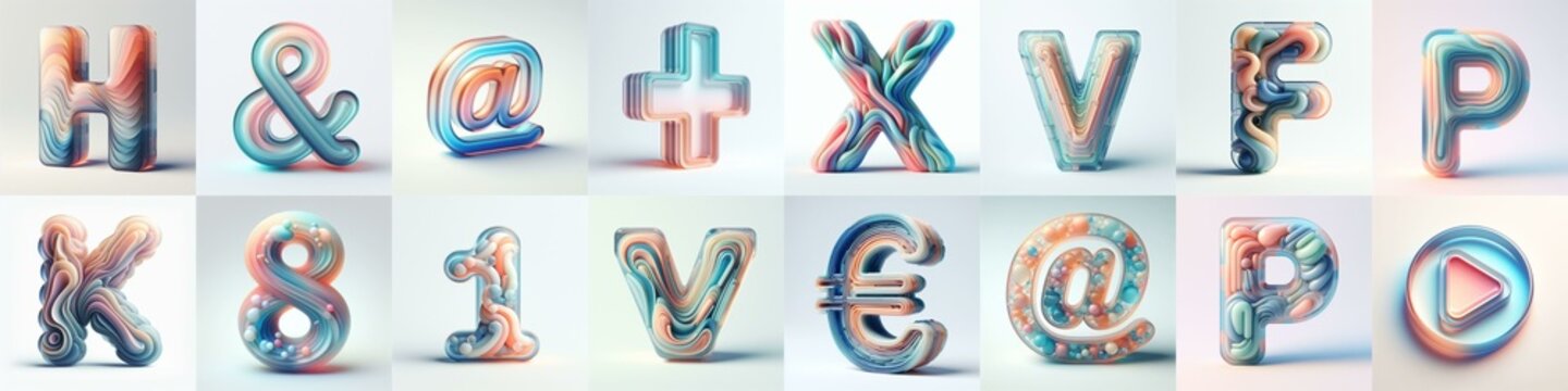 pastel colors blend glass 3D Lettering Typeface. AI generated illustration