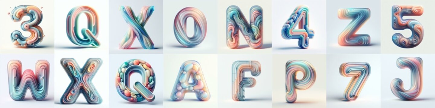 pastel colors blend glass 3D Lettering Typeface. AI generated illustration