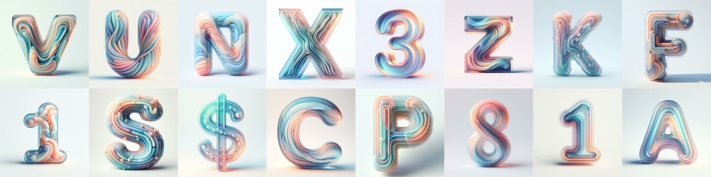 pastel colors blend glass 3D Lettering Typeface. AI generated illustration