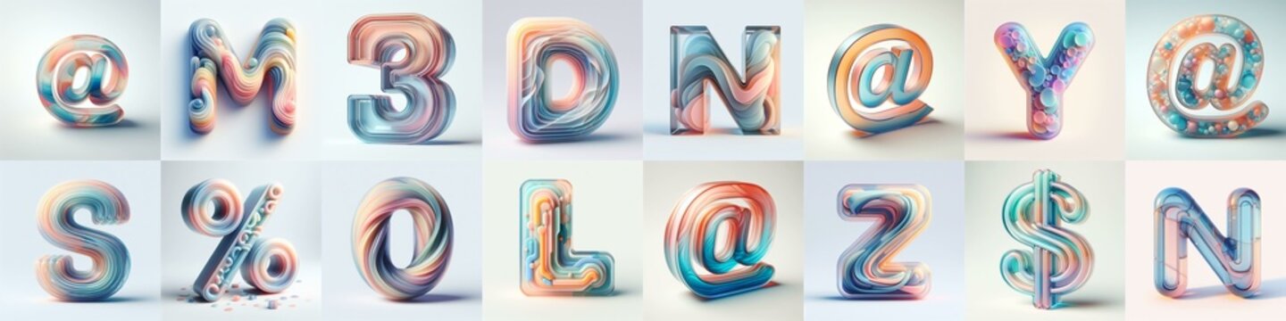 pastel colors blend glass 3D Lettering Typeface. AI generated illustration