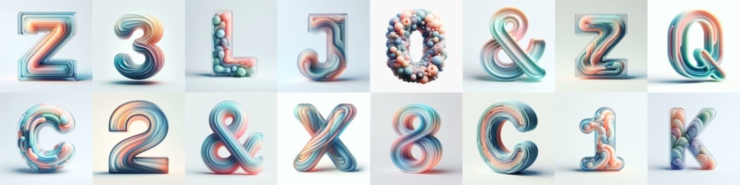 pastel colors blend glass 3D Lettering Typeface. AI generated illustration