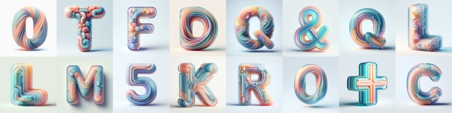 pastel colors blend glass 3D Lettering Typeface. AI generated illustration