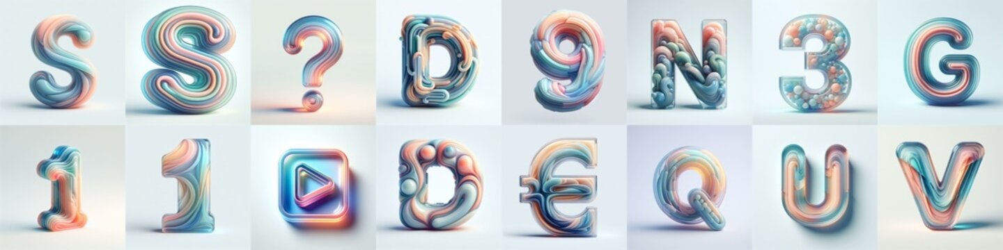 pastel colors blend glass 3D Lettering Typeface. AI generated illustration