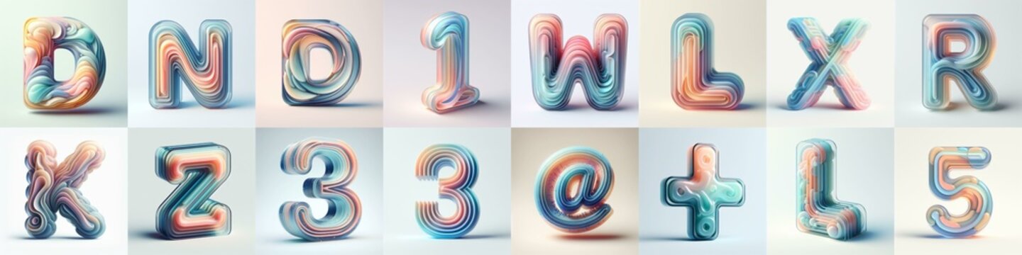 pastel colors blend glass 3D Lettering Typeface. AI generated illustration