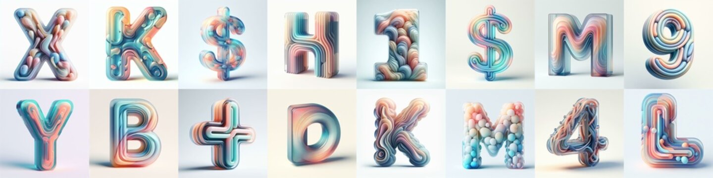 pastel colors blend glass 3D Lettering Typeface. AI generated illustration