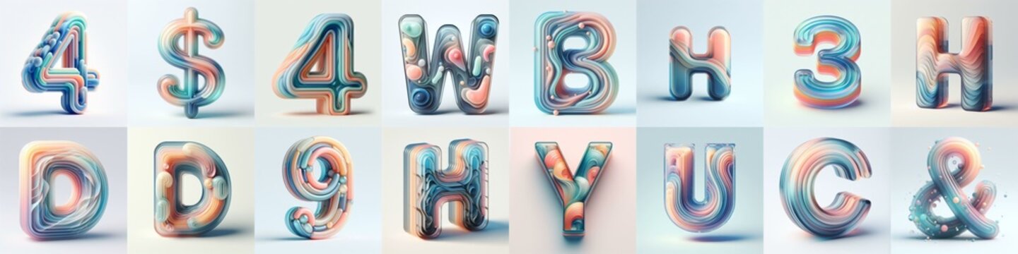 pastel colors blend glass 3D Lettering Typeface. AI generated illustration